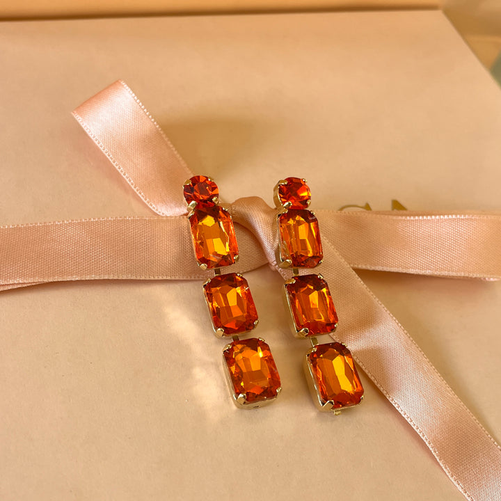 Orange rectangular Swarovski crystals earrings and bracelet