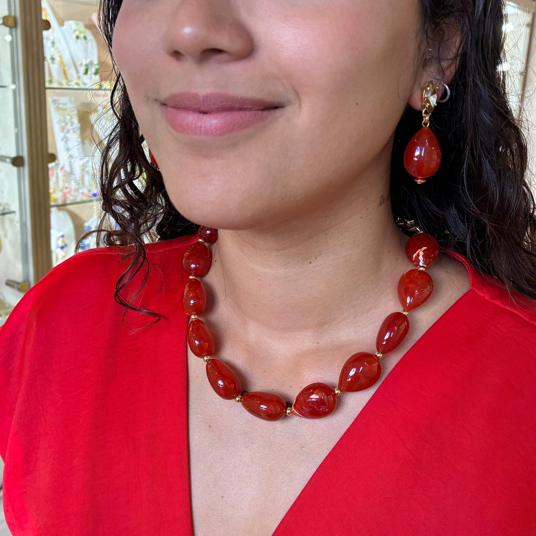 Statement red resin with champagne Swarovski crystals set