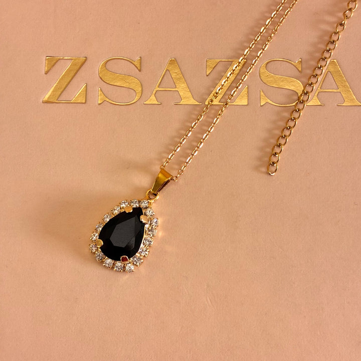 Teardrop Black Preciosa crystals gold plated set