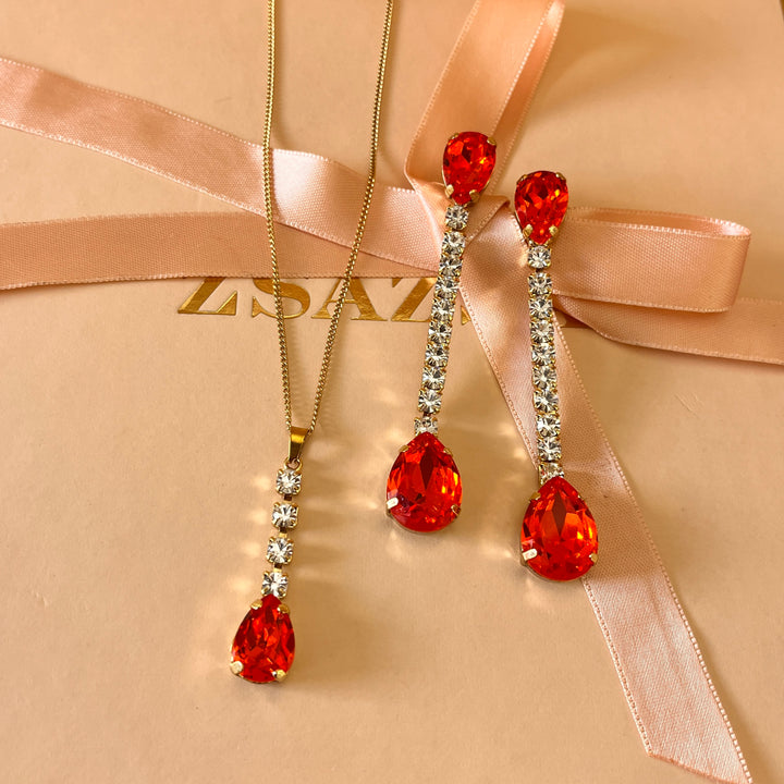Orange teardrop Preciosa crystals set