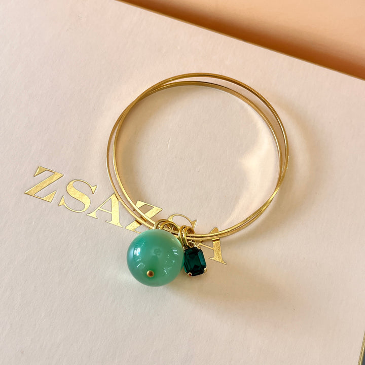 Dark green Swarovski crystal bangle with light green ball
