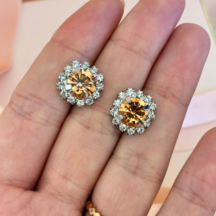 Peach dainty Preciosa crystals silver set