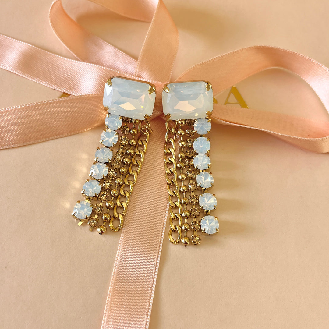 White & champagne Swarovski crystals earrings