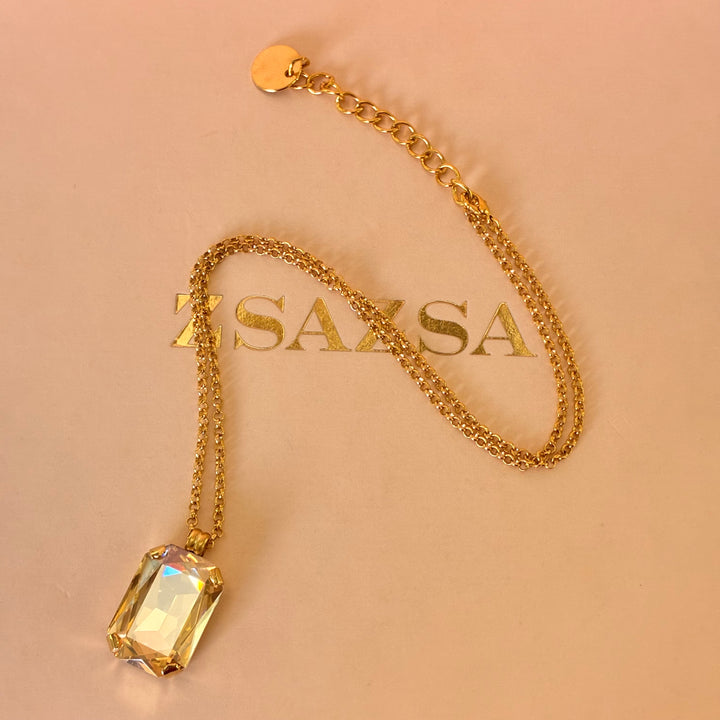 Rectangular champagne Swarovski crystals pendant