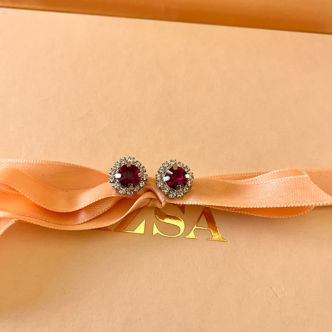 Fuchsia flower Swarovski crystals set