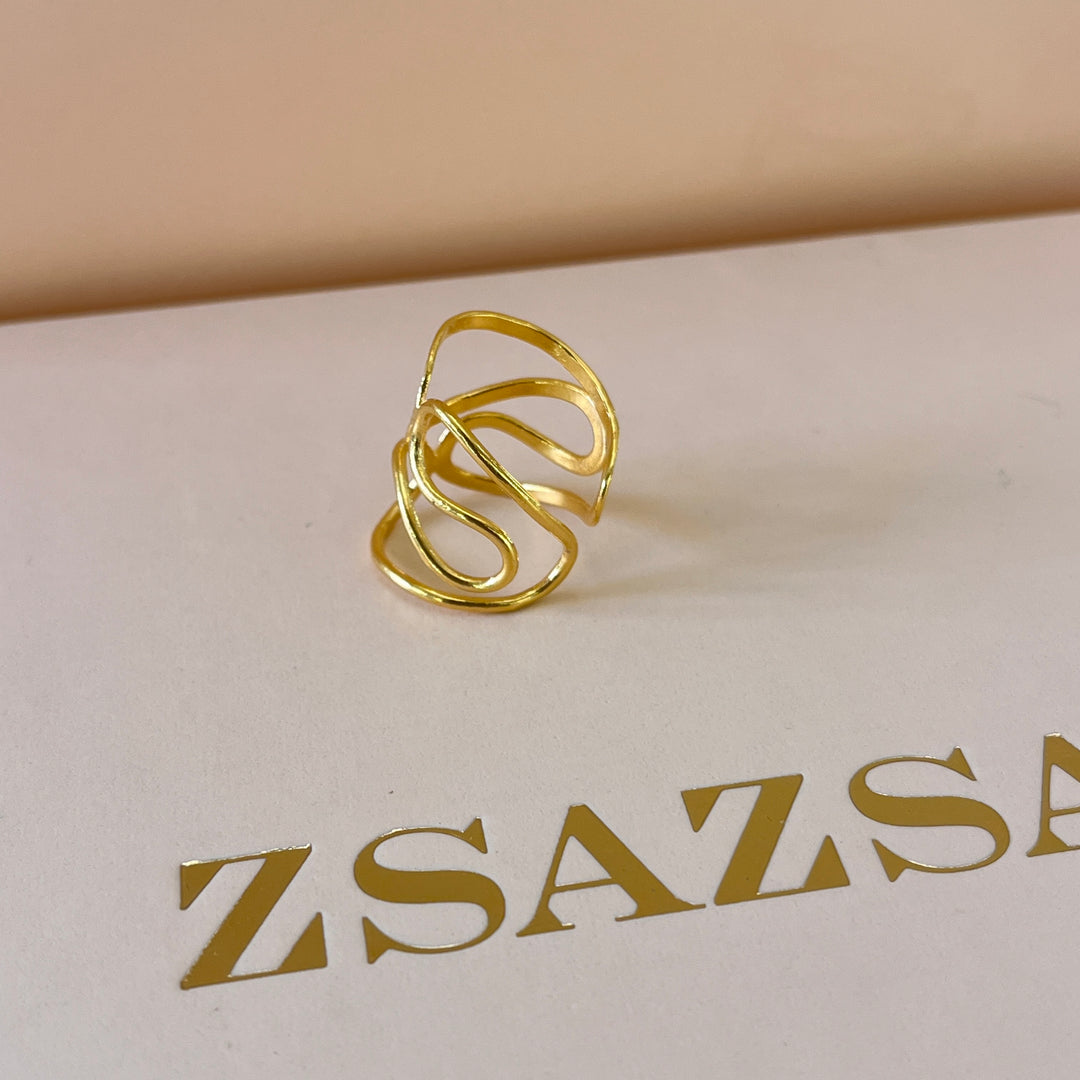 Twisted gold handmade bangle and ring