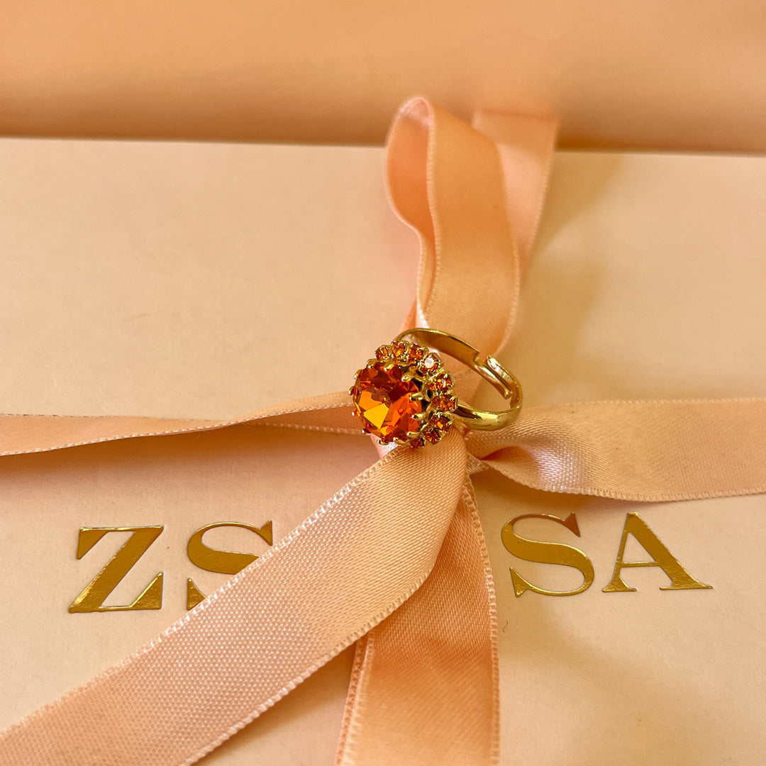 Orange Swarovski crystals ring