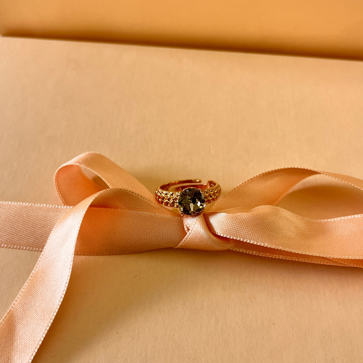 Grey Swarovski crystal rose gold plated ring