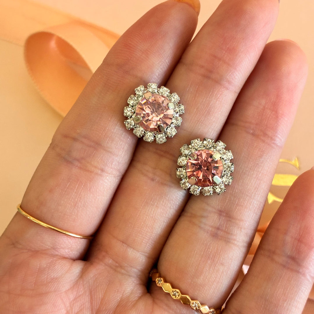 Light pink crystals silver pendant set