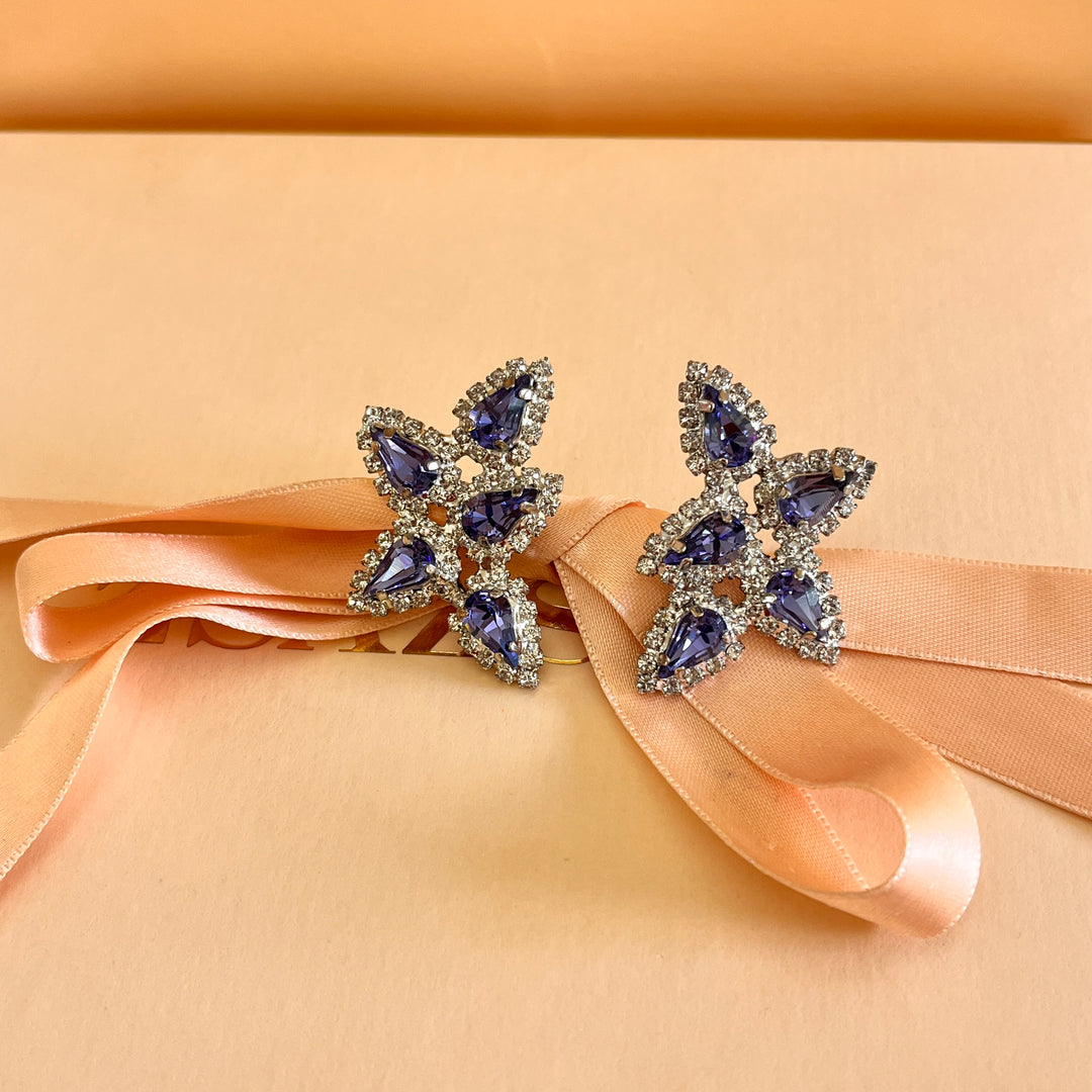 Purple teardrop preciosa crystals silver set