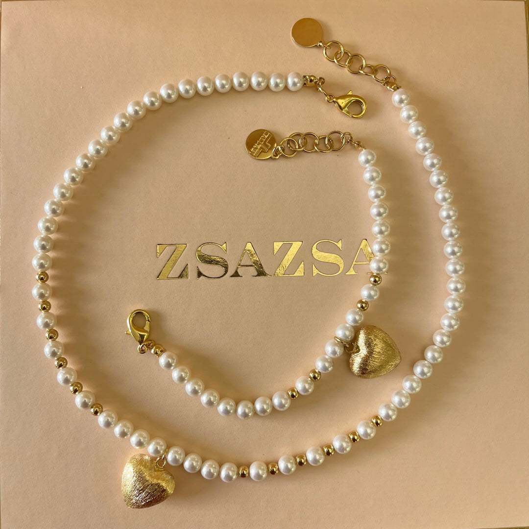 Heart gold & pearls set