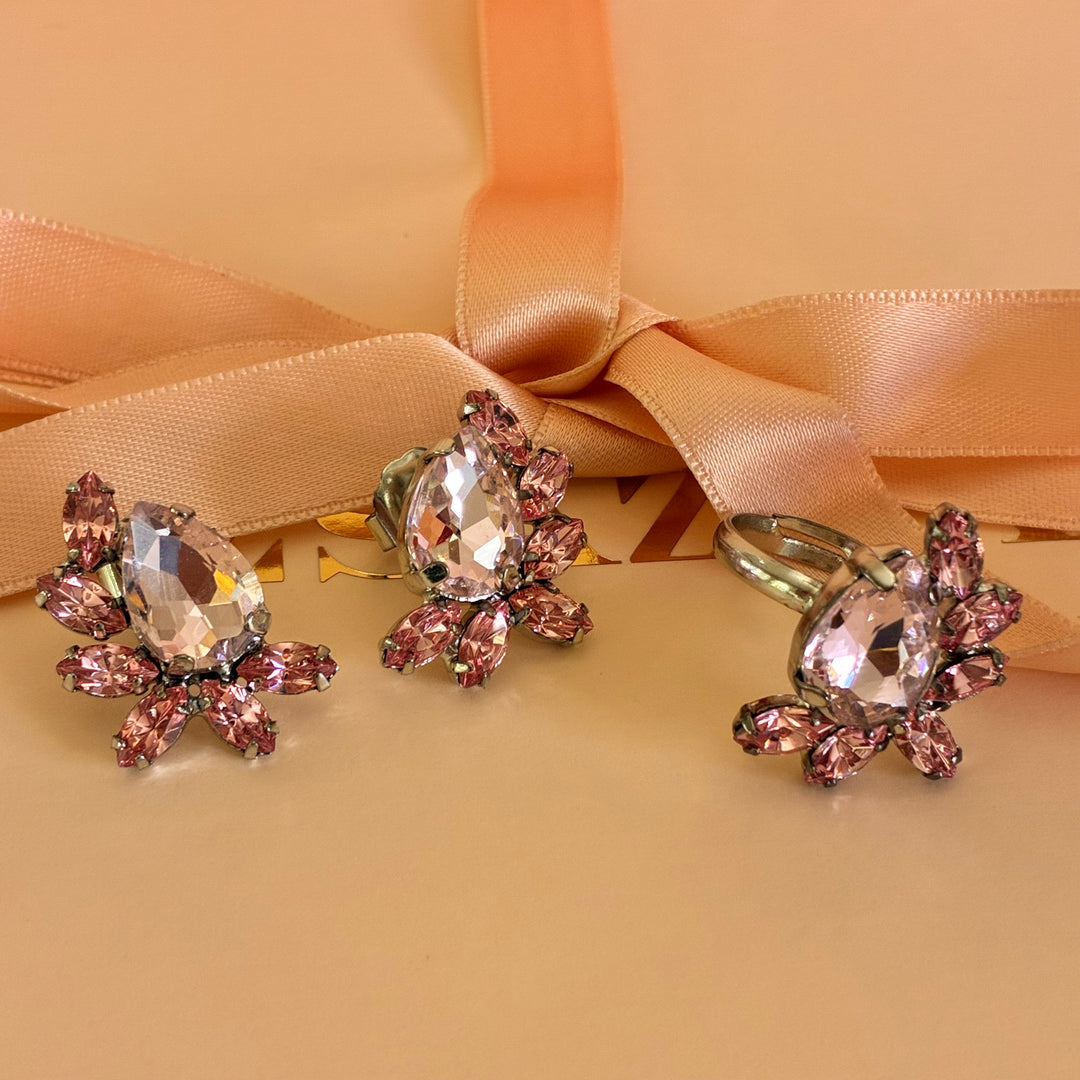 Pink teardrop silver plated set