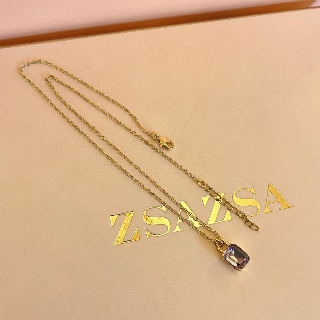 Mauve rectangular Swarovski crystal pendant