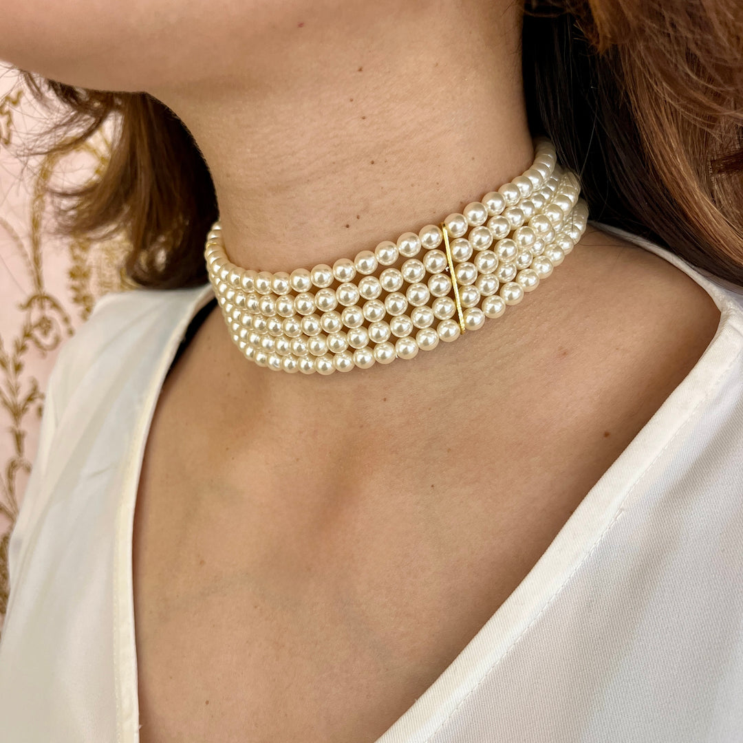Cream pearls gold plated chocker