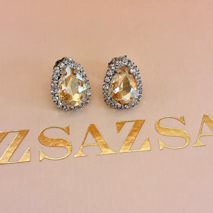 Teardrop Champagne Preciosa crystals silver set