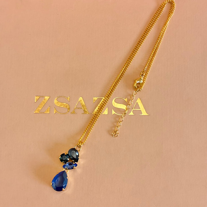 Mixed blue and shapes gold plated pendant
