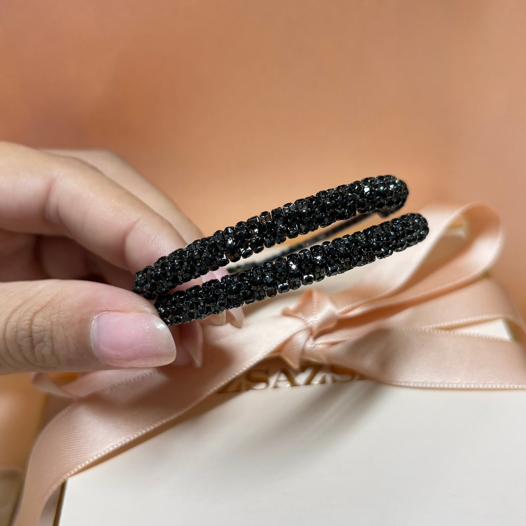 2 rows black rhinestone bangle