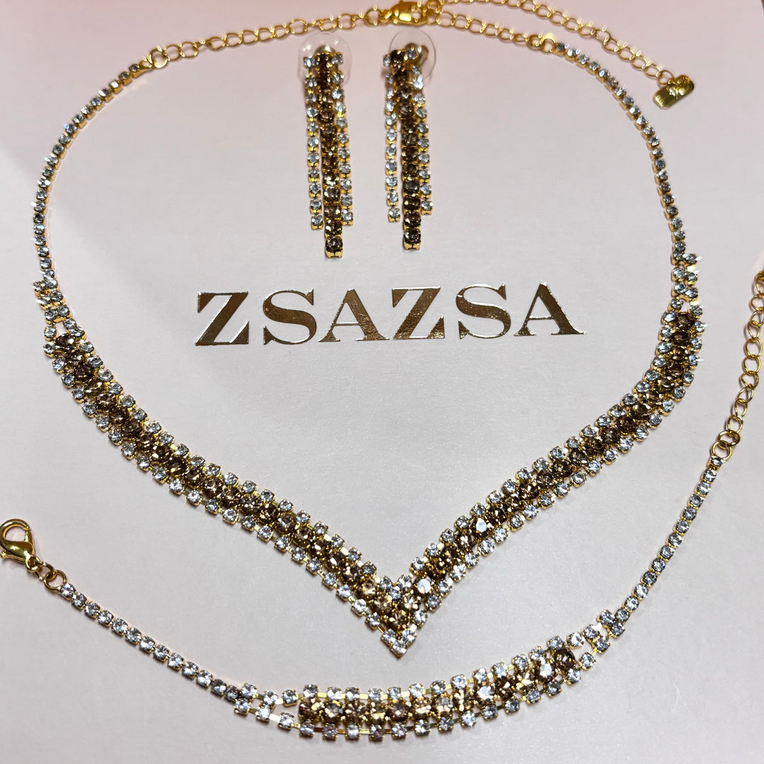 Bronze rhinestone gold plated set