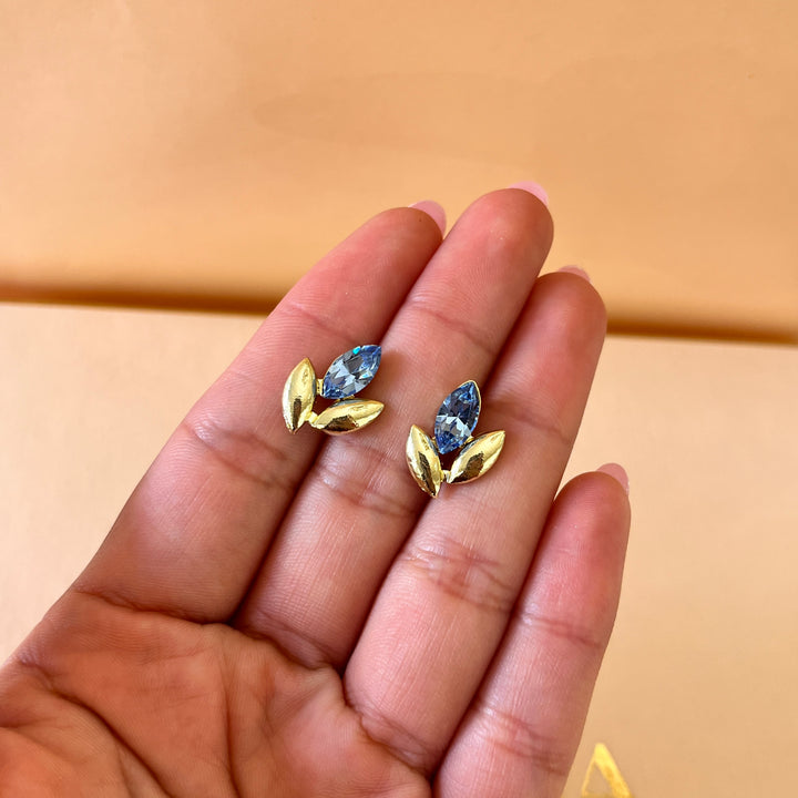 Light blue Swarovski crystals leafs studs