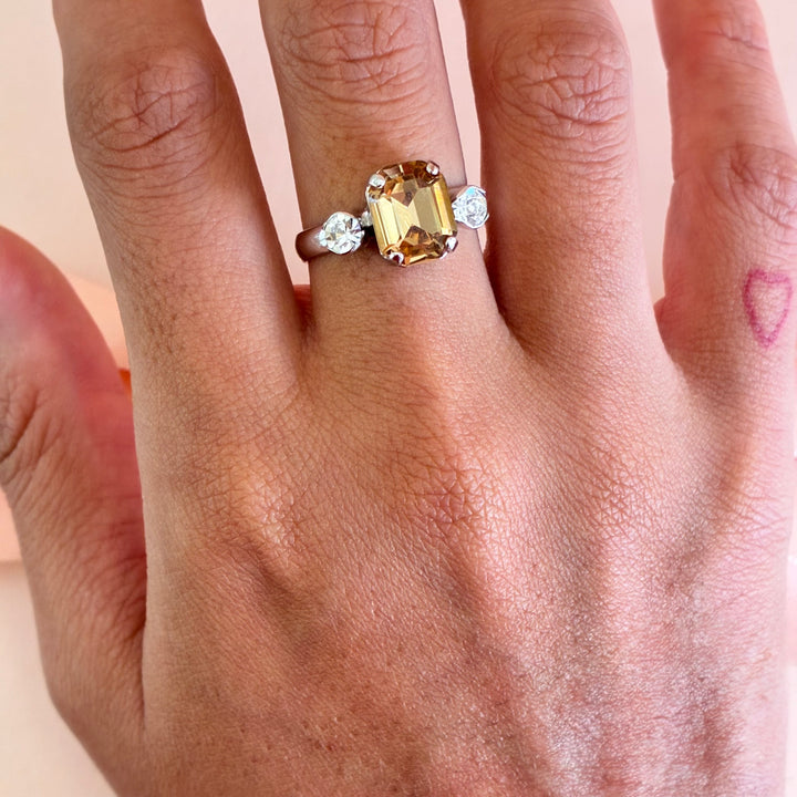 Bronze Swarovski crystals silver ring