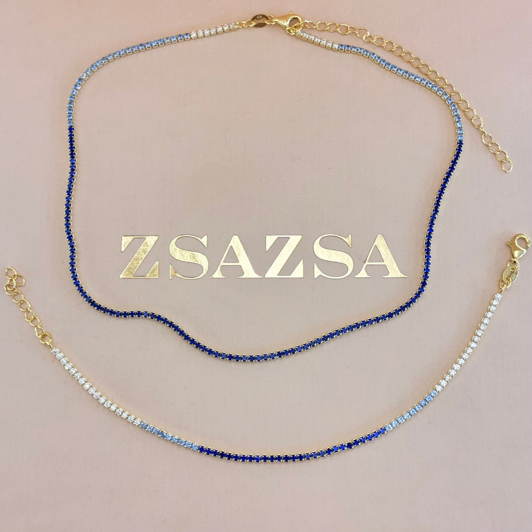 Navy blue Sterling sterling silver gold plated set