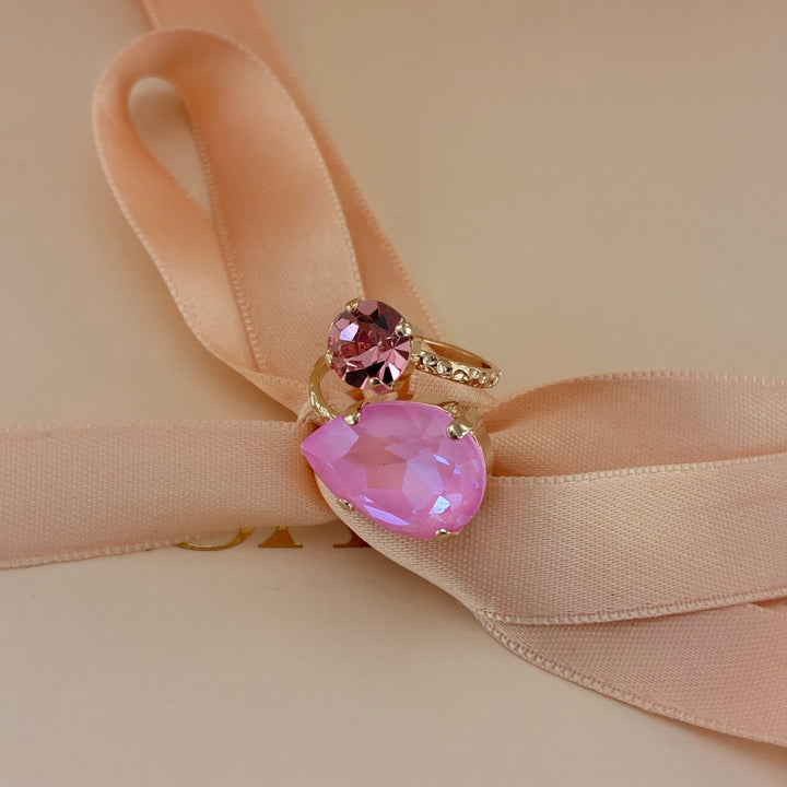 Handmade teardrop Pink Swarovski crystals rose gold set