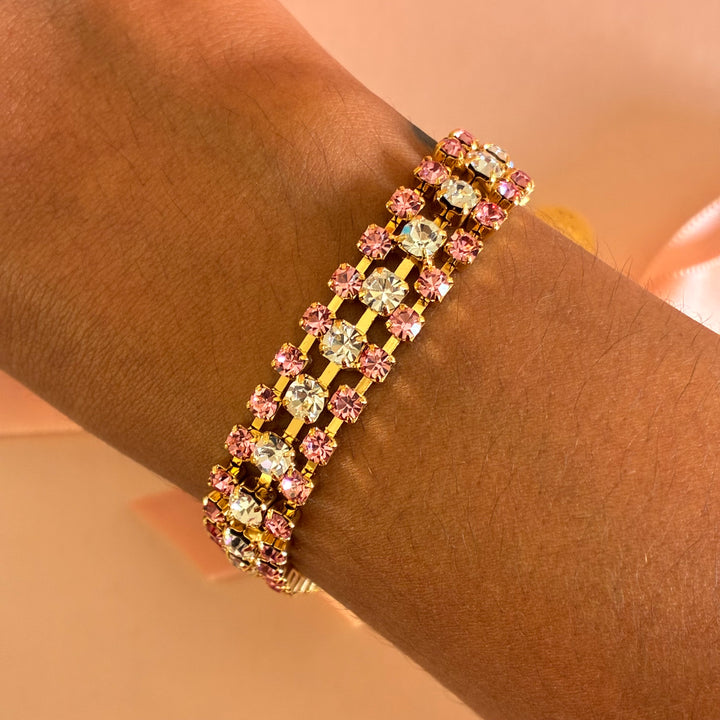 3 Rows pink Preciosa crystals bracelet