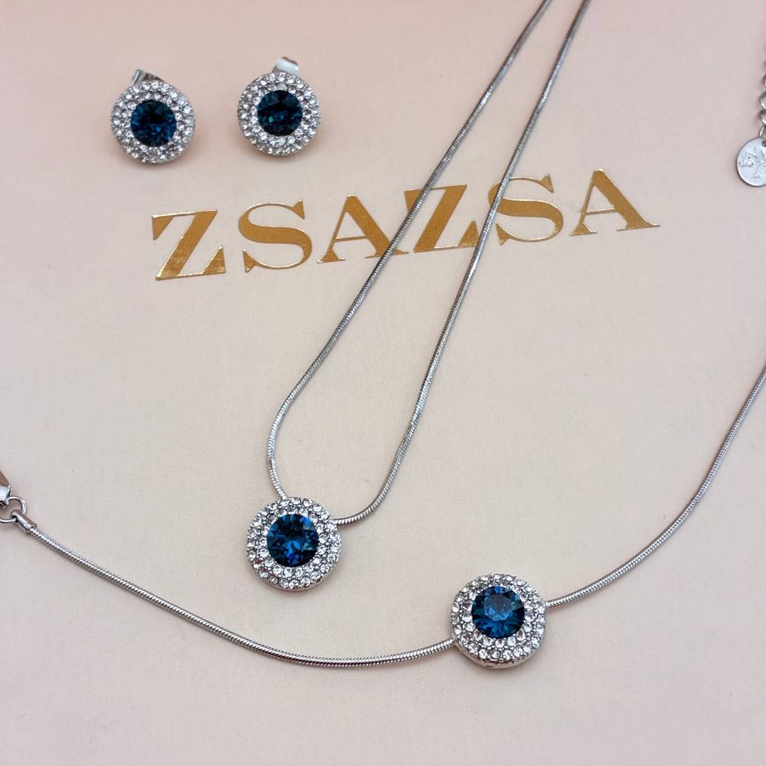 Round navy blue zircone set