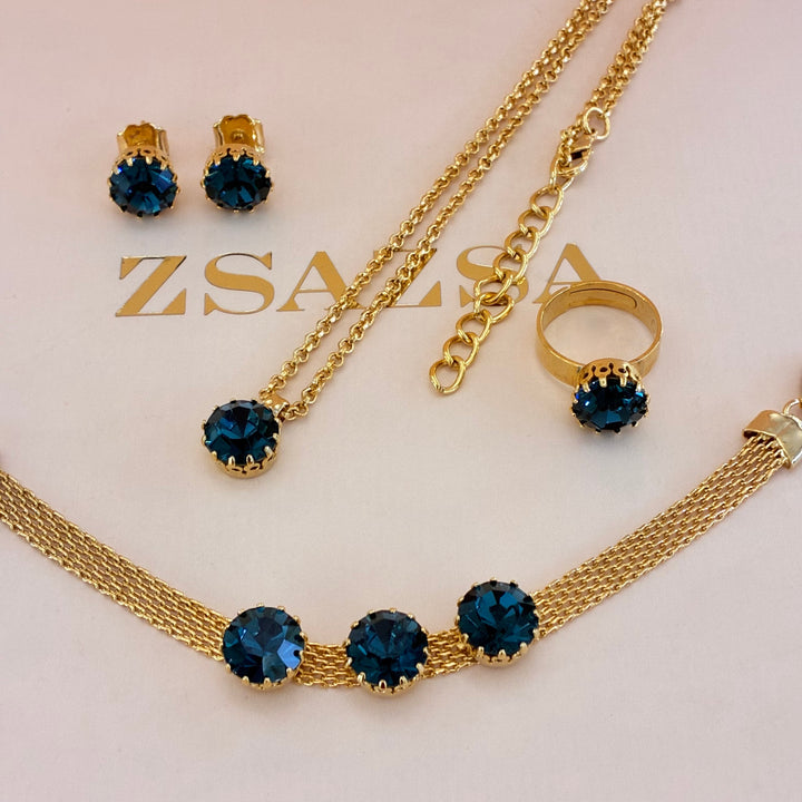 Navy blue Preciosa crystals gold plated set