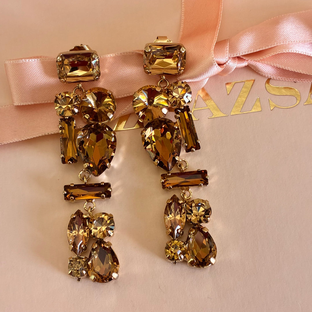 Multistone bronze Preciosa crystals earrings