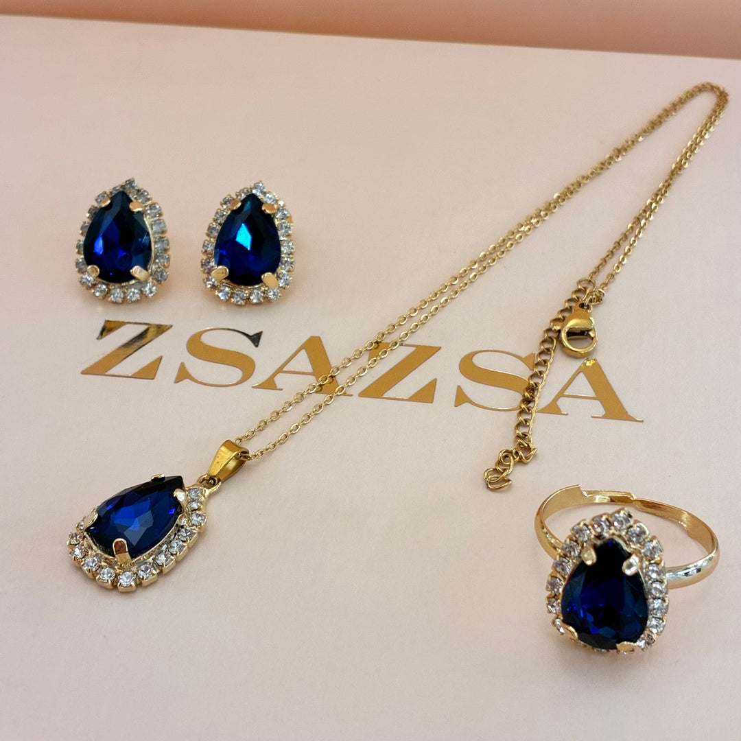 Teardrop Navy blue Preciosa crystals gold plated sets