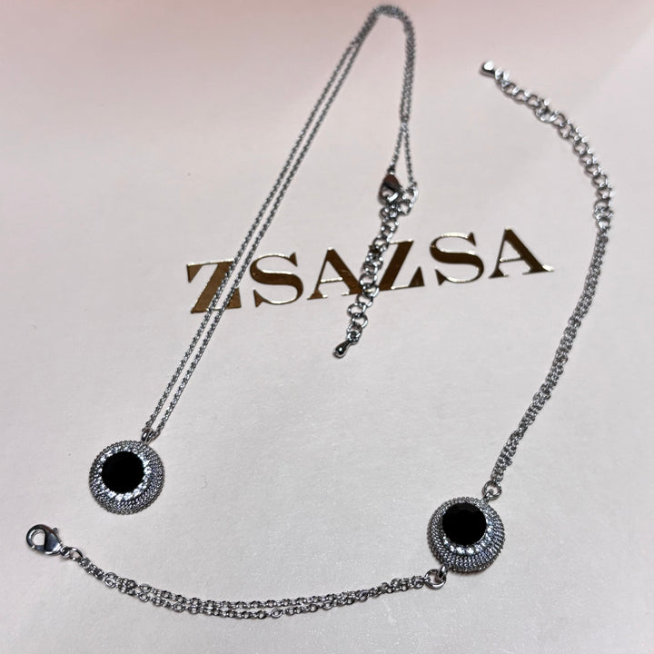 Dainty black rhinestone silver set