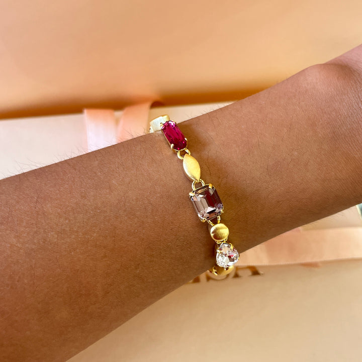 Shades of pink Swarovski crystals earrings and bracelet