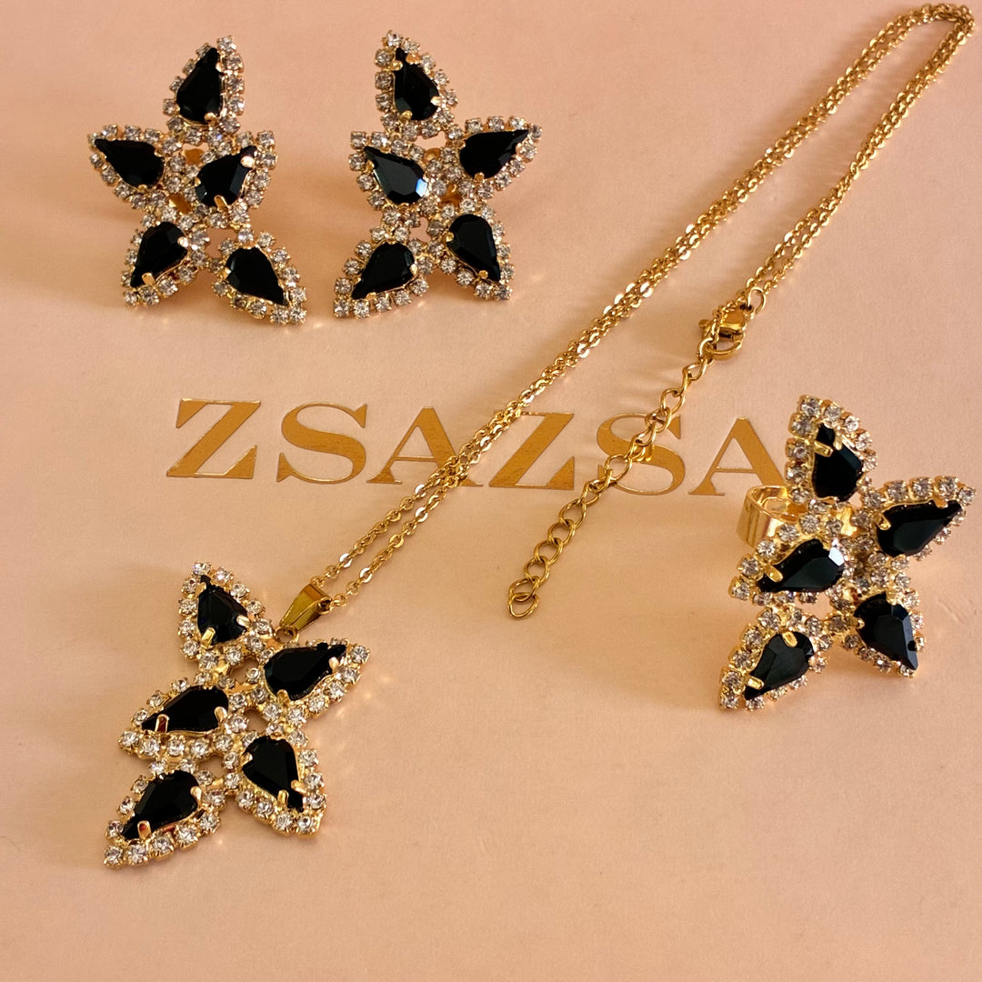 Black teardrops Preciosa crystals set