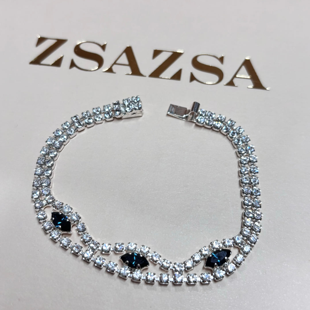 Dainty navy blue rhinestone bracelet