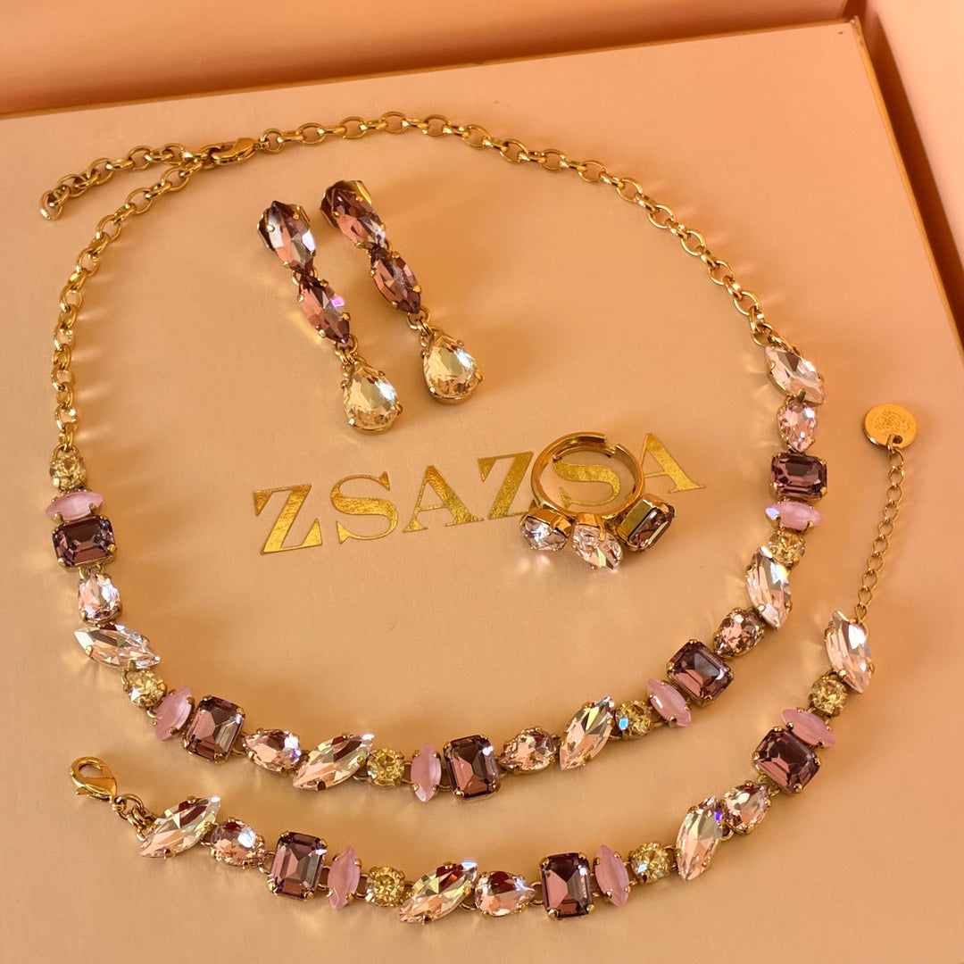 Elegant lilac and pink Swarovski crystals set
