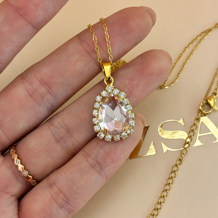 Teardrop Preciosa crystals gold plated pink set