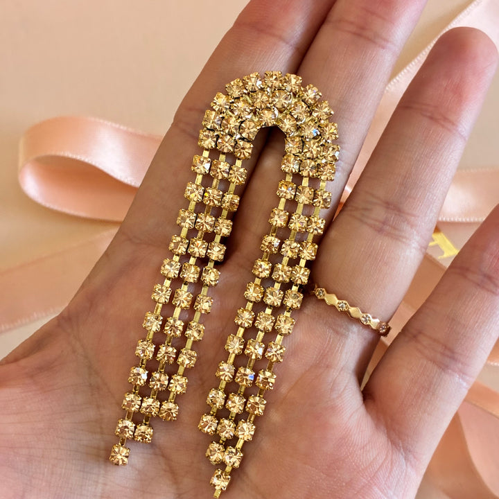 Peach fringe Swarovski crystals earrings