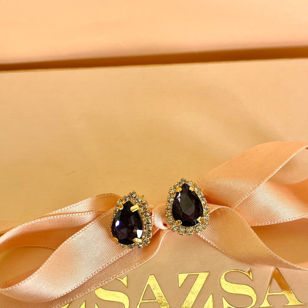 Purple teardrop preciosa crystals set