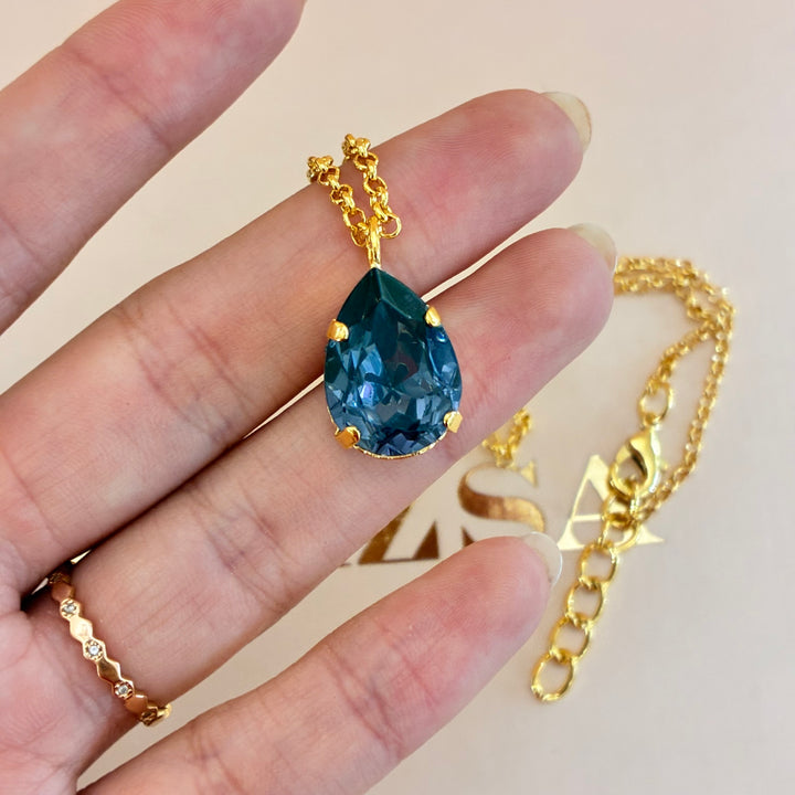 Teardrop Navy blue Preciosa crystals gold plated set