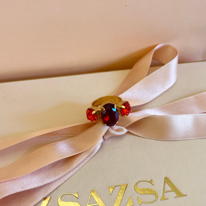 Dark red and Orange Swarovski crystals hooks and ring