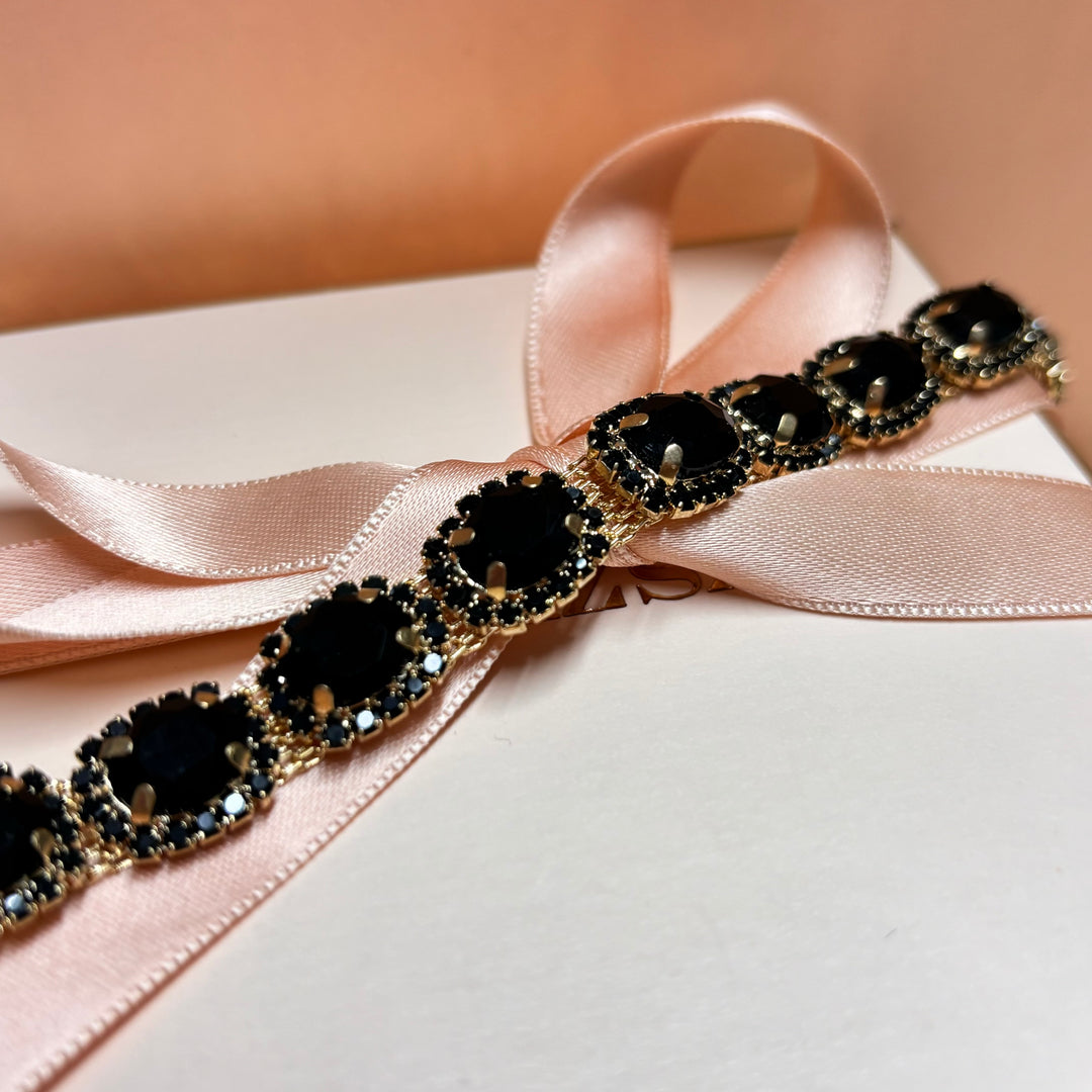 Oval black rhinestone gold bracelet