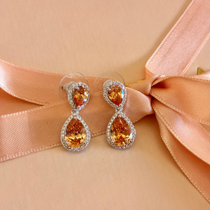 Double teardrop peach zircone earrings