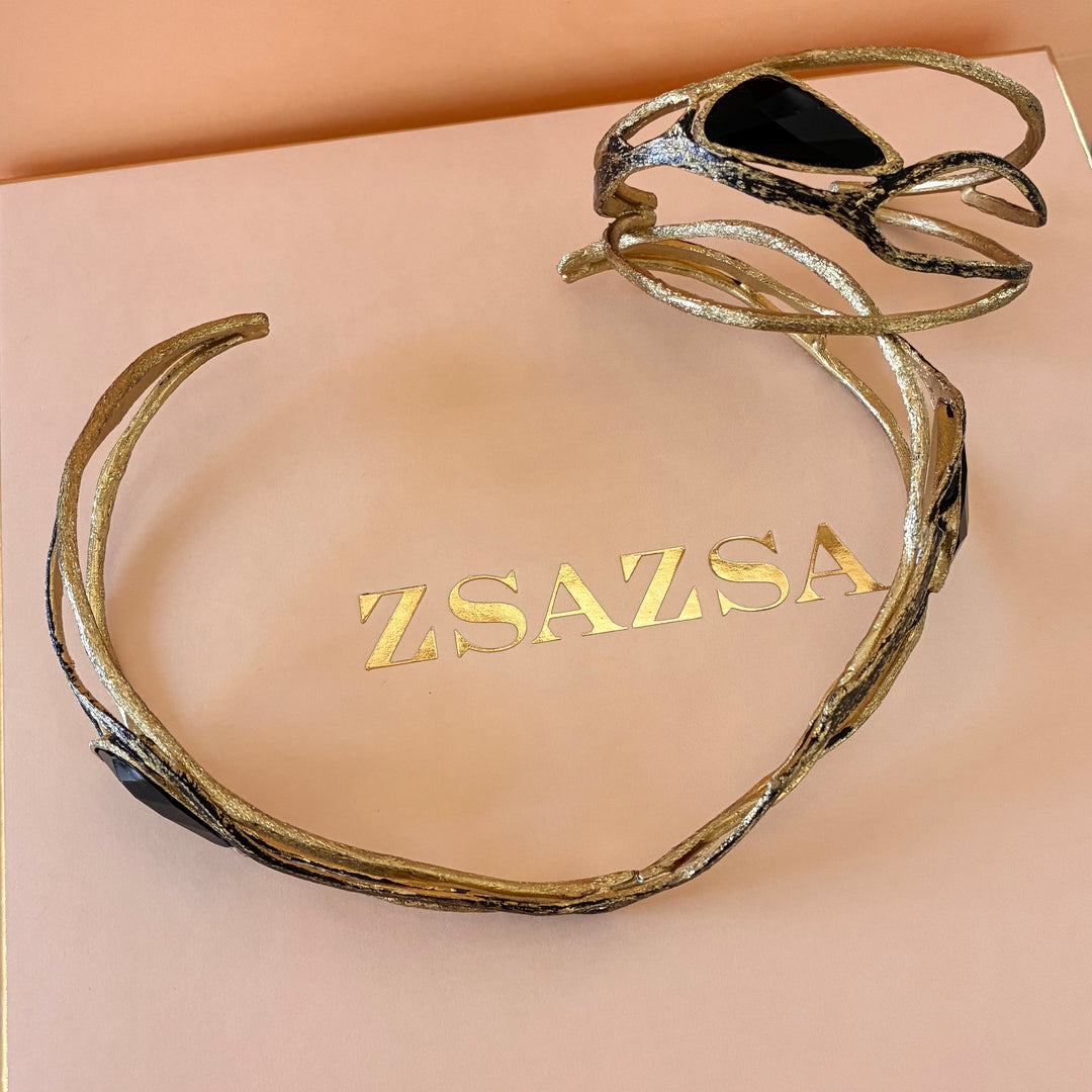 Handmade black gold plated choker and bangle