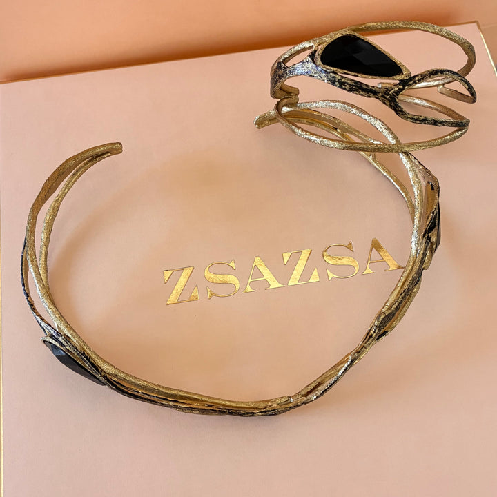 Handmade black gold plated choker and bangle