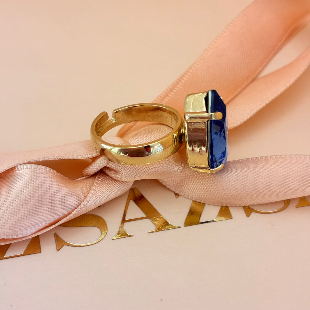 Teardrop royal blue Swarovski crystals ring