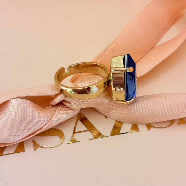Teardrop royal blue Swarovski crystals ring