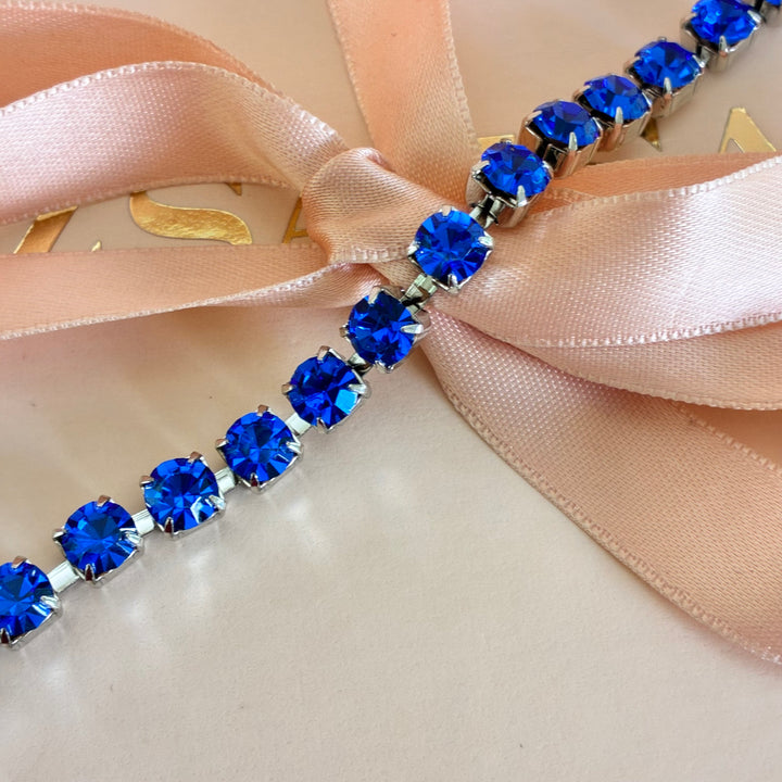 Royal blue Swarovski crystals silver bracelet