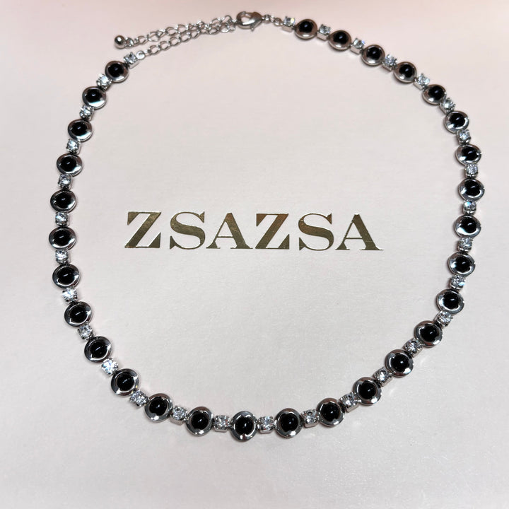 Dainty black & silver rhinestone set