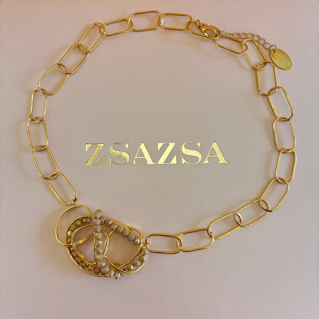 Handmade champagne bead gold plated necklace